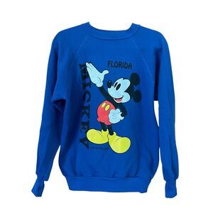 Vintage Mickey Mouse Florida Crewneck Velva Sheen Sweatshirt Blue Disney